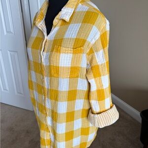 Yellow and White Plaid Button-Up Shirt